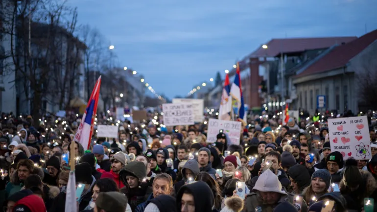 Protestas estudiantiles en Vrsac, Serbia, febrero de 2025