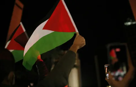 Manifestación con banderas de palestina